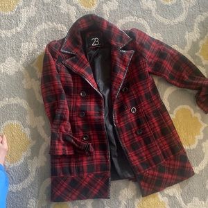 23 rd St. plaid coat size 14 slight pilling and hole inside front pockets